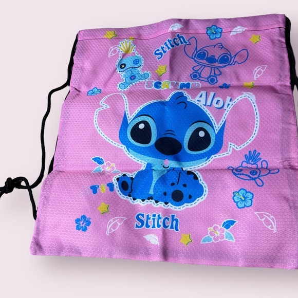 New In Package Disney Lilo & Stitch Pink Drawstring Backpack Aloha Scrump Stars - Picture 4 of 8